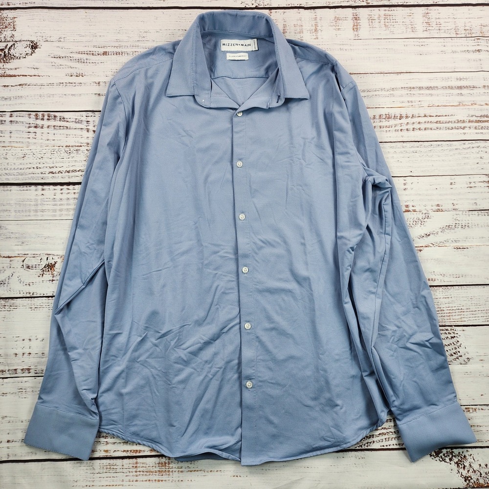 Mizzen+Main Leeward Dress Shirt Mens XL Standard Fit Blue Long Sleeve